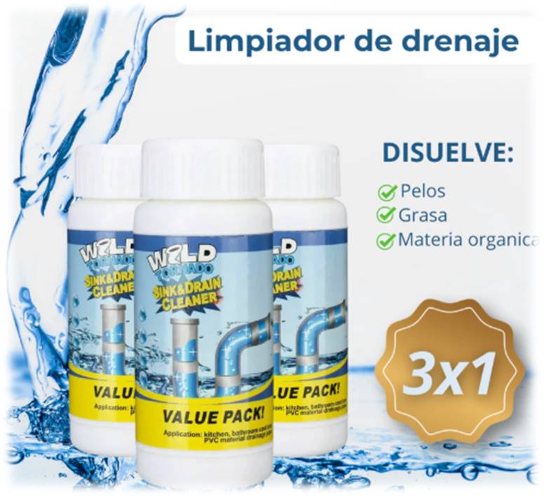 Limpia cañerías y drenajes Wild Tornado® 3x1 Elimina sarro y mal olor