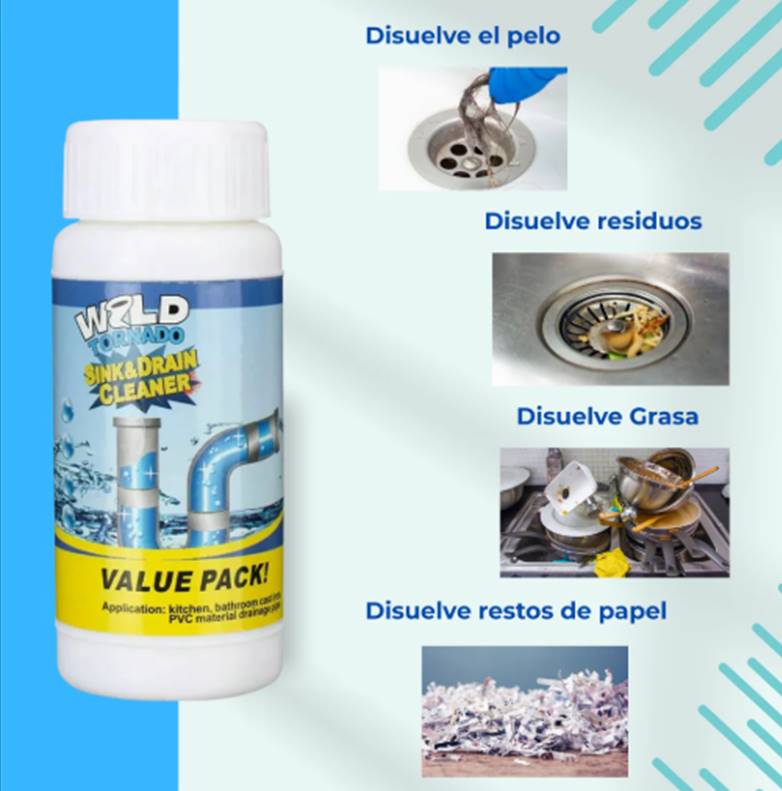 Limpia cañerías y drenajes Wild Tornado® 3x1 Elimina sarro y mal olor